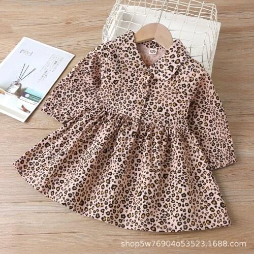 Kid Girls Leopard Printed Dress 2021 New Fashion Children Cute Dress Peter Pan Collar Princess Casual Dress Long Sleeve For 2-6Y