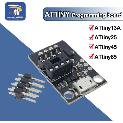 Pluggable ATTINY Development Board For ATtiny13A/ATtiny25/ATtiny45/ATtiny85 Programming Editor Micro Usb Power Connector