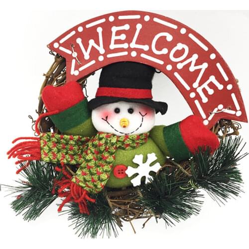 Christmas Decorations Snowman Elk Doll Wreath Door Hanging Wooden Christmas Wreath Santa Claus Vine Wreath
