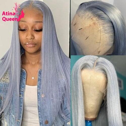 Silver Gray Colored Lace Front Wigs Pre Plucked With Baby Hair Straight Human Hair Wigs Hd Lace Frontal Wigs Remy Perruque