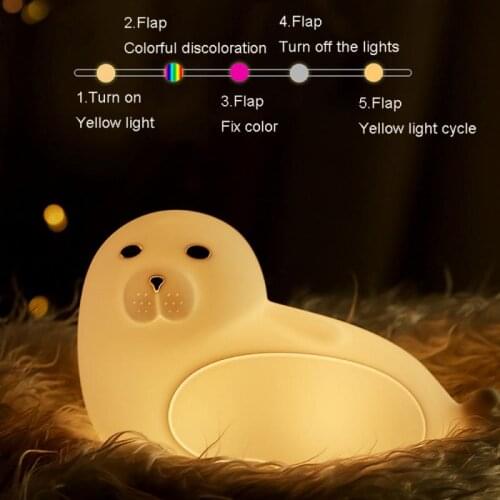 Cute Pat Lights LED Night Light Silicone Touch Sensor Whale/sea Lion Night Lamp USB Charge For Kids Bedroom Desktop Decor New