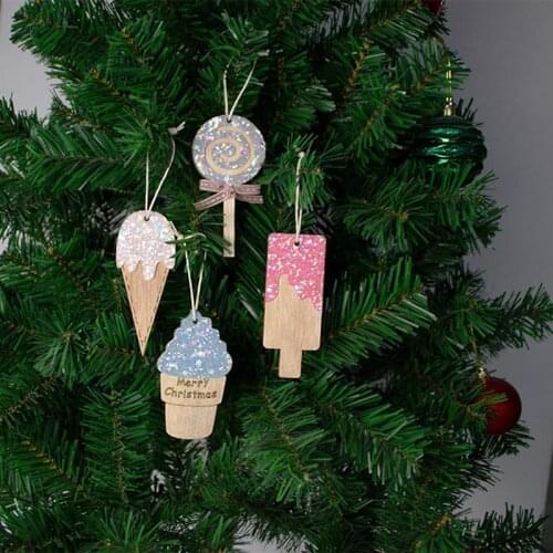 Christmas Tree Ornament Lollipop Xmas Hanging Decoration Ice Cream Wood Ornament Xmas Party DIY Decoration Accessories