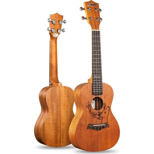 Ukulele Mahogany Ukulele Deer Pattern Carbon Strings Concert Ukulele for Beginners Adults (21'' 23'' 26'') UK23124