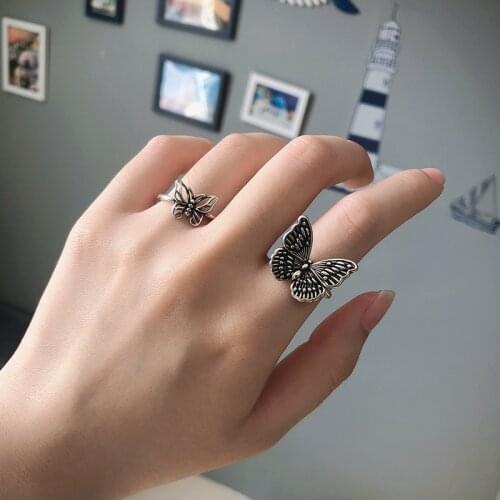 Vintage Butterfly Open RIngs For Women Female Jelwery Retro Silver-Color Small/Big Size Finger Ring
