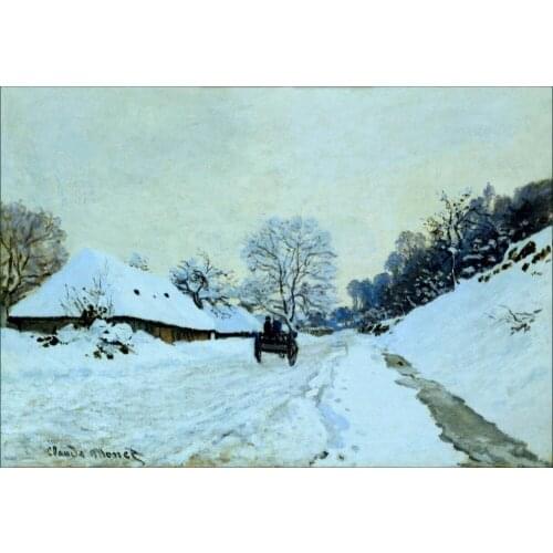 High quality Oil painting Canvas Reproductions Cart on the Snow Covered Road with Saint-Simeon Farm by Claude Monet hand painted