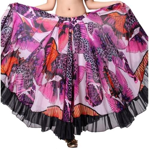 Floral Skirt For Belly Dance Skirts Butterfly Pattern 360 Degree Full Circle Gypsy Flamenco Long Skirts Women Belly Dancing