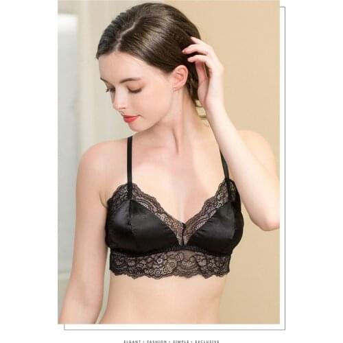 Women Lace Bra 100%Real Silk Lining Thin Padded 3/4 Cup Bras For Girl Sexy Lace bra 2019 Underwear New Black White Small Cups