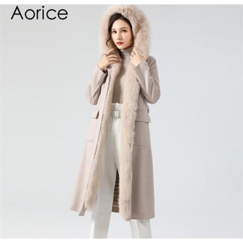 Aorice Women Winter Real Fur Parka Coat Jacket 2020 New Fox Fur Hood Rex Rabbit Fur Liner Long Trench Coats Jackets Z19132