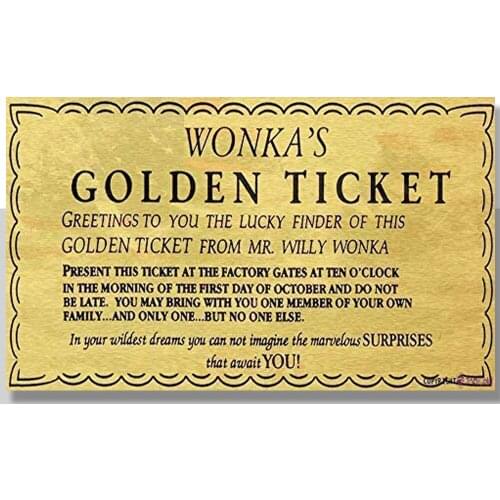 Tin Sign Willy Wonka Golden Ticket Charlie Chocolate Factory That Await You Metal Sign 8X12 Inch