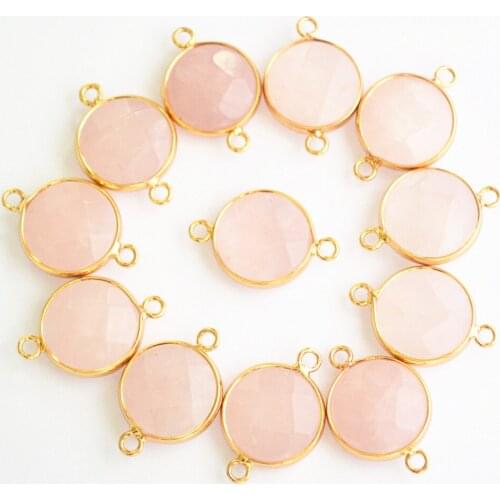 Hot!2018 New 12pcs 16*16mm Natural Stone Bead Bracelet Pendant Connector Pink Color Gold Connectors For Jewelry Making wholesale