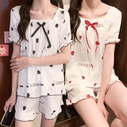 2021 Summer Short Sleeve Silk Satin Pajama Sets for Women Korean Shorts Sleepwear Suit Pyjama Homewear Pijama Mujer Home Clothes