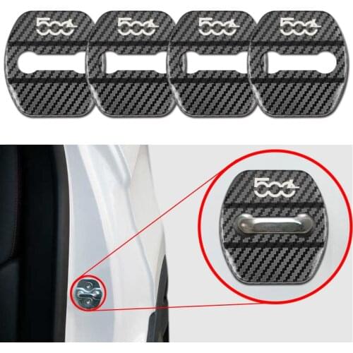 4PCS Carbon fiber pattern Car Door Lock Protective Cover Case For fiat 500L Emblems Auto Accessories