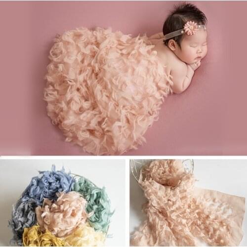Baby Photography Accessories Soft Lace Curly Feather Blanket Props For Newborn Girl Photo Shoot Posing Mat Backdrops Studio Wrap