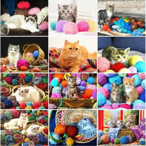 AZQSD Diamond Embroidery Cat Mosaic Full Square Rhinestones Diamond Painting Flower Cross Stitch Handicraft Home Decoration