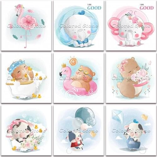 New Diamond painting Cartoon Animals Unicorn elephant flamingo 5D DIY Full Square Drill embroidery Cross stitch Round mosaic 230