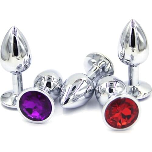 Metal Mini Anal Toys with a Diamond, Butt Plug G-Spot Stimulator with different Colors Diamonds, Sex Toys for Gays or Women
