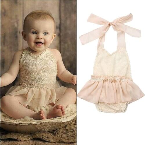 0-24M Baby Girls Bodysuits 2021 Summer Infant Lace Floral Halter Ruffle Tutu Bodysuit Jumpsuit Newborn Girls Clothes