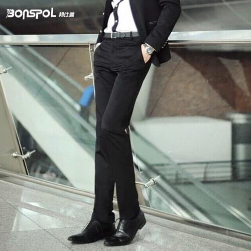 Brands BONSPOL New mens Trousers Business Casual Pants slim Korean Straight pants Formal Mens Pant