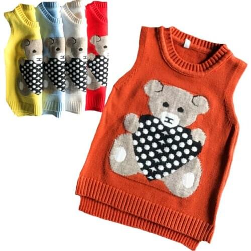 1 2 3 4 Years Old Toddler Baby Kids Sweater Vest Cartoon Bear Pattern Boys And Girls Knitted Vest Children Birth