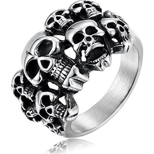 Punk Style Assertive Double Layer Skull Ring Stainless Steel Skull Necklace Ring