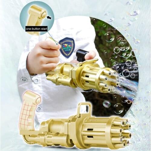 Electric Bubble Machine Black/Gold Gatling Bubble Gun Children Automatic Bubble Blowing Toy 2-in-1 Bubble Gun & Fan Function