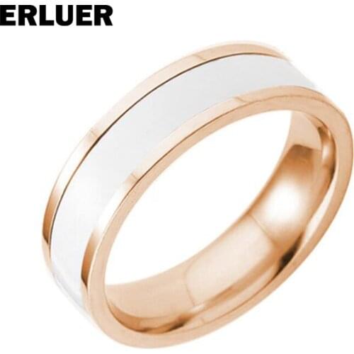 ERLUER Titanium steel Rings For Women Men lovers Couples Enamel Rose Gold Color Ring Jewelry Gift Fashion Band Bague