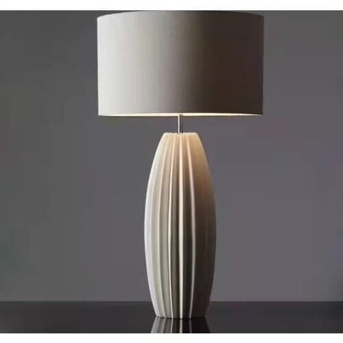 European Modern Simple Pleated Gray Ceramic Table Lamp For Living Room Study Bedroom Bedside Lamp American Decoration Night Lamp