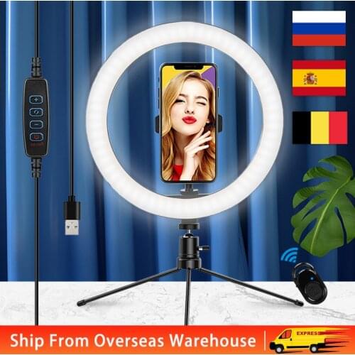 10" Led Selfie Ring Light with Tripod Stand and Remote & Cell Phone Holder，Desk Makeup Ring Lamp for YouTube/Live Stream