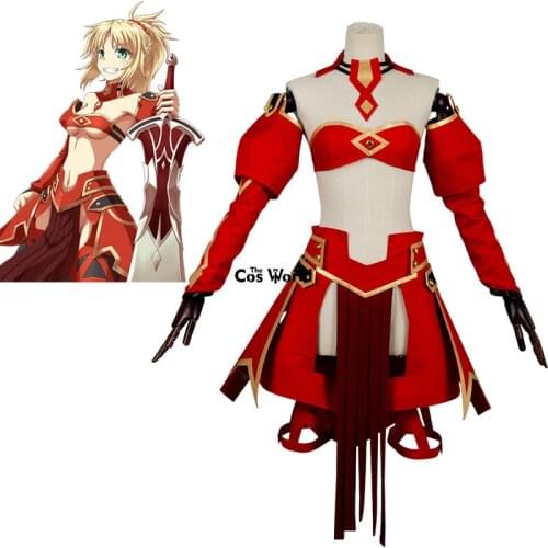 Fate Apocrypha Red Saber Mordred Boob Tube Tops Dress Uniform Outfit Anime Cosplay Costumes