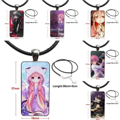 For Kids Beads Anime Mirai Nikki Colorful Glass Pendant Necklace Handmade Half Pendant Rectangle Necklace