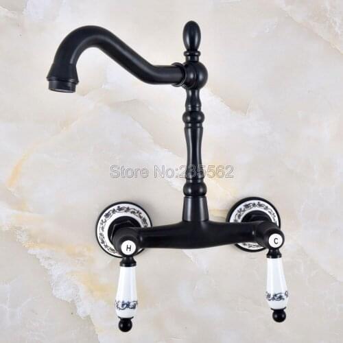 Kitchen Swivel 360 Spout Wall Mounted Oil Rubbed Black Bronze Bathroom Basin Sink Vessel Bathtub Tap Mixer Faucet lnf831