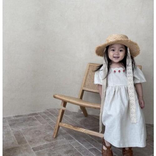 2021 Korea style girls dress fashion cotton shorts sleeve summer girls dresses