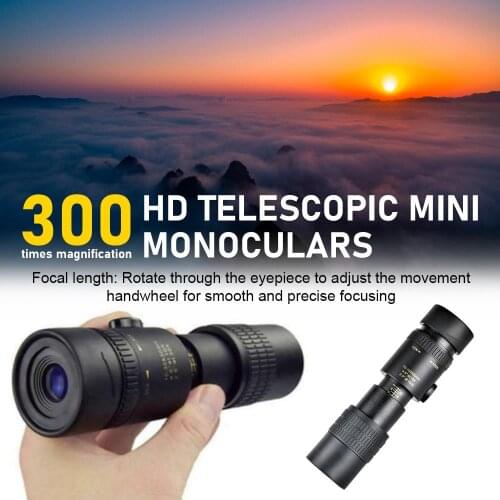 4K 10-300X40mm 33cm Phone Camera Lens Monocular Telescope Super Telephoto Telescope Anti-Shake with Smartphone Holder & Tripod