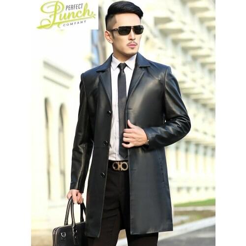 Mens Genuine Leather 2021 Jacket Long Sheepskin Coat for Men Slim Fit Autumn Windbreaker Blazer Collar Jackets 7602 KJ2179