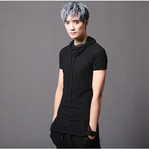 Men fashion personality mesh patchwork slim fit t-shirt nightclub singer tops stage costume mens punk tee shirts streetwear