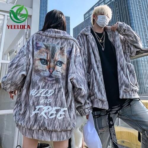 2019 Winter Warmth Thicken Cat Jacket Oversized Hip Hop Couple Loose Personality Men Jacket Coat Fashion High Street Top