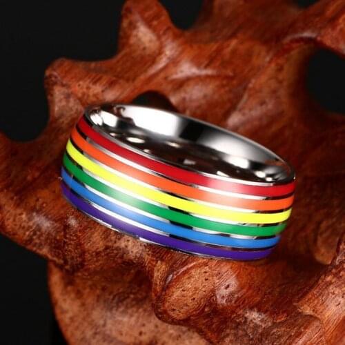 Six Color Rainbow Ring Titanium Steel Multicolor Oil Dripping Gay Ring Personality Mens Index Finger Ring Fashion Jewelry Gift