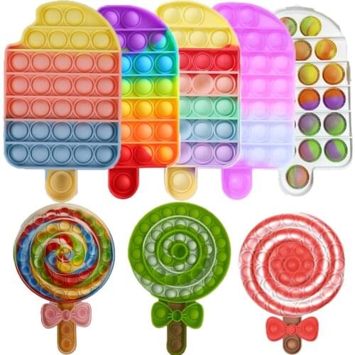 Desktop Fun Ice Cream Shaped Push Bubble Silicone Reusable Toys Children Adult Stress Reliever Fidget Squeeze Board Game