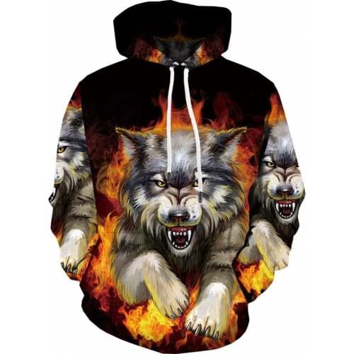 2021 New Hoodies For Men And Women 3d Printing Ferocious Wolf Head Sweatshirt Kids Fashion Hip Hop Casual Coat Men clothing Tops