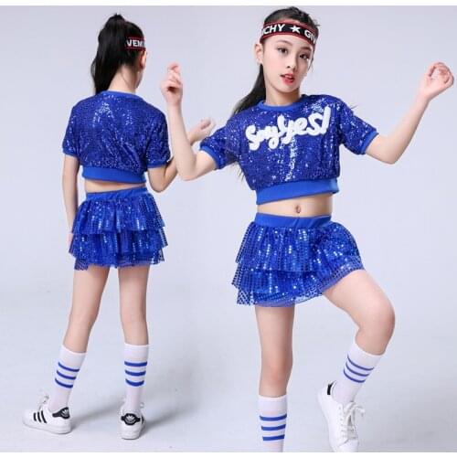 New Jazz Costume Girls Blue Hip Hop Set Street Dance Performance Clothing Stage Wear Clothes Dance Costumes for Kids