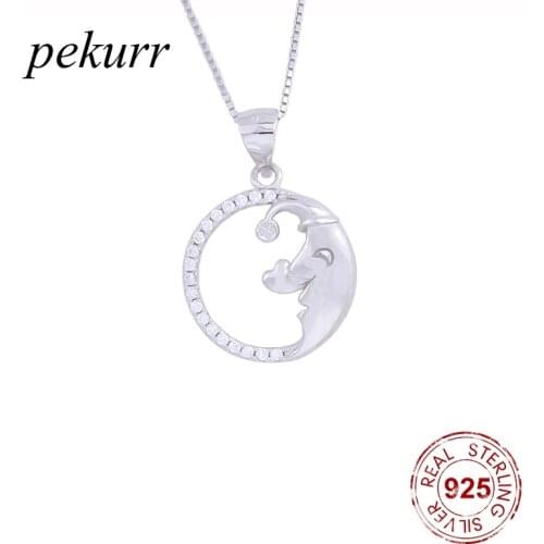 Pekurr 925 Sterling Silver Sleeping Moon Heart Bubble Female Pendants Crescent Zircon Hoop Necklaces For Women Fashion Jewelry