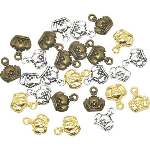 MENGJIALE Hot sell 60pcs/lot metal antique silver charms Imperial Crown charms pendant fit necklace jewelry findings 13*10.5mm