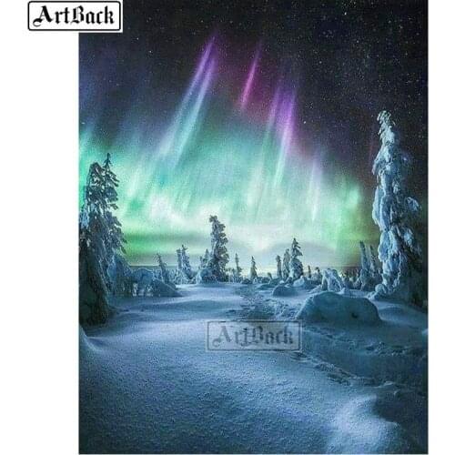 Full Square /round Cedar Diamond Painting Northern Lights Landscape 5d Rhinestone Diamond Mosaic Kit 3d Sticker Diamond