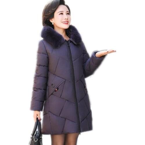 New Winter Women Medium-Long Jackets Mid-Age Down Cotton Jacket Hooded Fur Collar Winter Jacket 2019 New Parkas Outerwear Q918