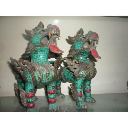 Lifelike Old turquoise & copper Statue/ Sculpture----pair of kylin,large size, best collection&adornment