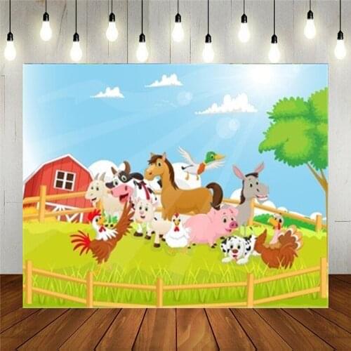 Photo Studio Props Vinyl Photography Backdrop Cartoon Of Farm Animals Carnival Kids Birthday Decoration Customizable Text