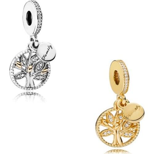 Family Heritage Silver 925 &Golden Shine Charms for Bracelets & Bangles Silver 925 Jewelry Family Tree Charms for Jewelry Making