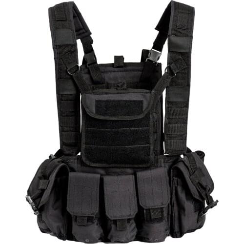 Akmax Military Combat Assault Vest Black 600D Polyester Webbing Belts Chest Jacket With 6 x Pouches