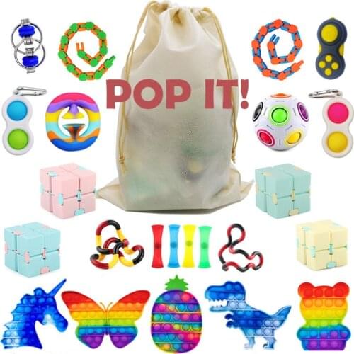 With Packaging Fidget Toys Set Box Antistress Gift Pack Push Bubble Squeeze Sensory Figet Toy Adults Children Relief Toys