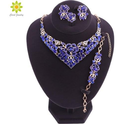 Wedding Jewelry Luxury Crystal Rhinestones Leaves Necklace Earrings set Charm Bridal Jewelry Sets